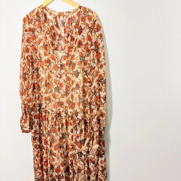 Free People See It Through Maxi Dress Cream Red Floral Boho Size Large - Picture 5 of 11